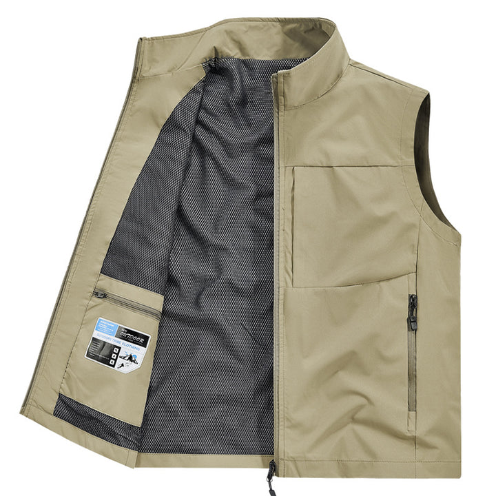 Men's Lightweight Softshell Outdoor Vest with Mesh Lining, Zipper Pockets and Stand Collar Mune Fashion