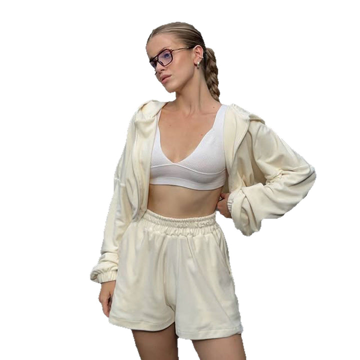 Women's cropped hoodie with drawstring at the waist, shiny satin look, front zipper and elastic cuffs Mune Fashion