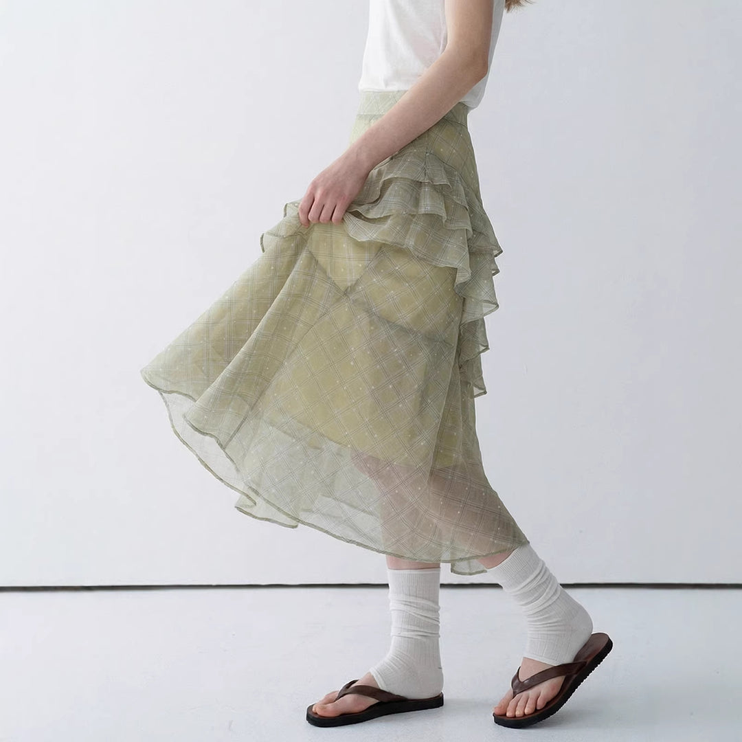 Damen Langer, Plissierter Rock mit Rüschen Mune Fashion
