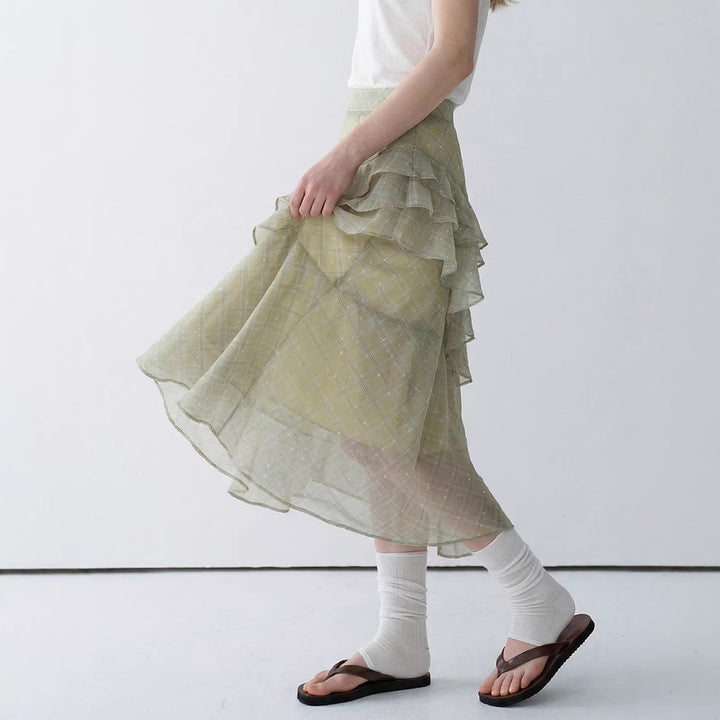 Damen Langer, Plissierter Rock mit Rüschen Mune Fashion