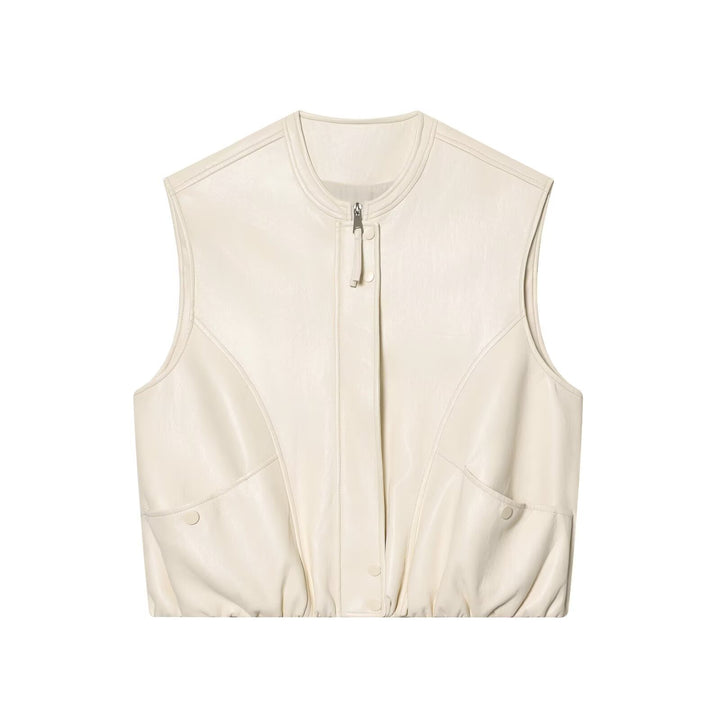 Women sleeveless jacket in leather look with stand-up collar and tailored fit Mune Fashion