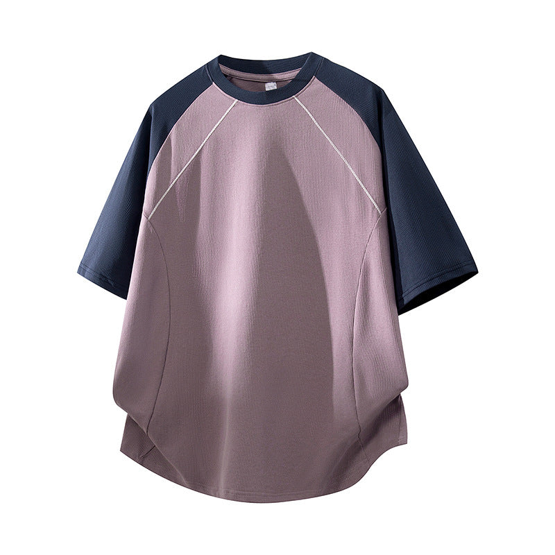 Men's Oversize Waffle Structure Raglan T-Shirt with Contrast Sleeves and Breathable Functional Jersey Mune Fashion