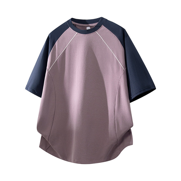 Men's Oversize Waffle Structure Raglan T-Shirt with Contrast Sleeves and Breathable Functional Jersey Mune Fashion