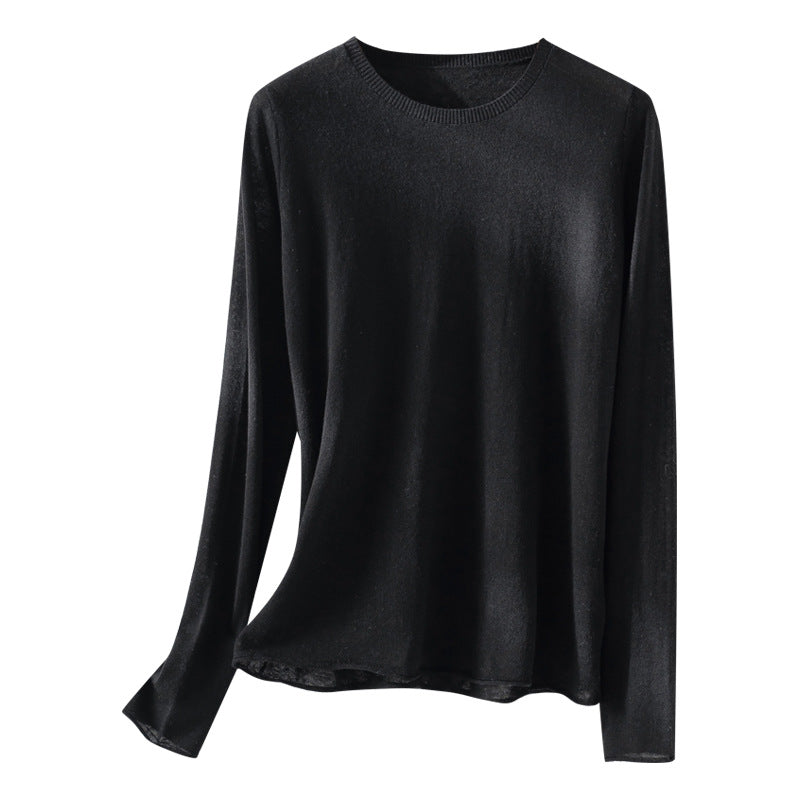 Women's Light Fine Knit Basic Shirt with Extra Soft Draping and Fine Rib Collar Mune Fashion