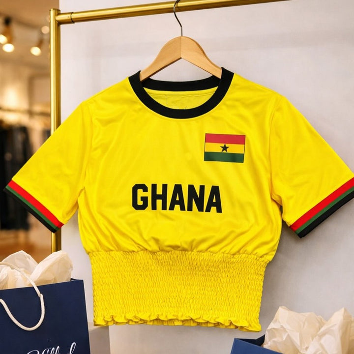 Women's sporty crop top with gathered waistband and Germany motif Mune Fashion
