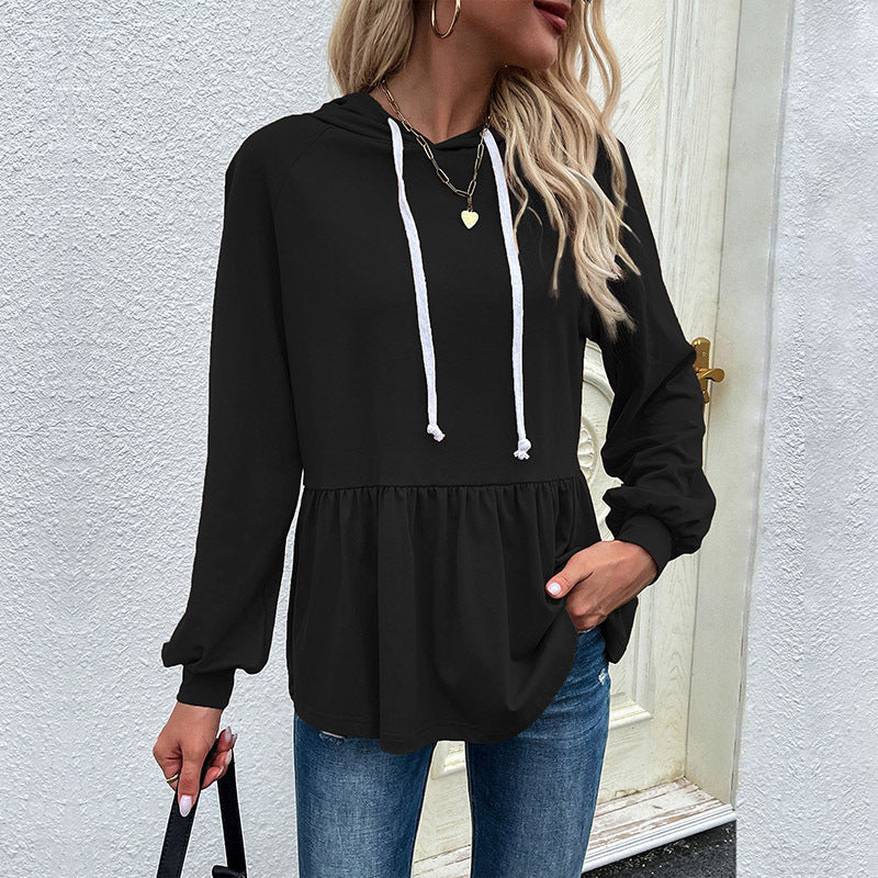 Women's hoodie sweatshirt with gathered waist level and babydoll silhouette Mune Fashion