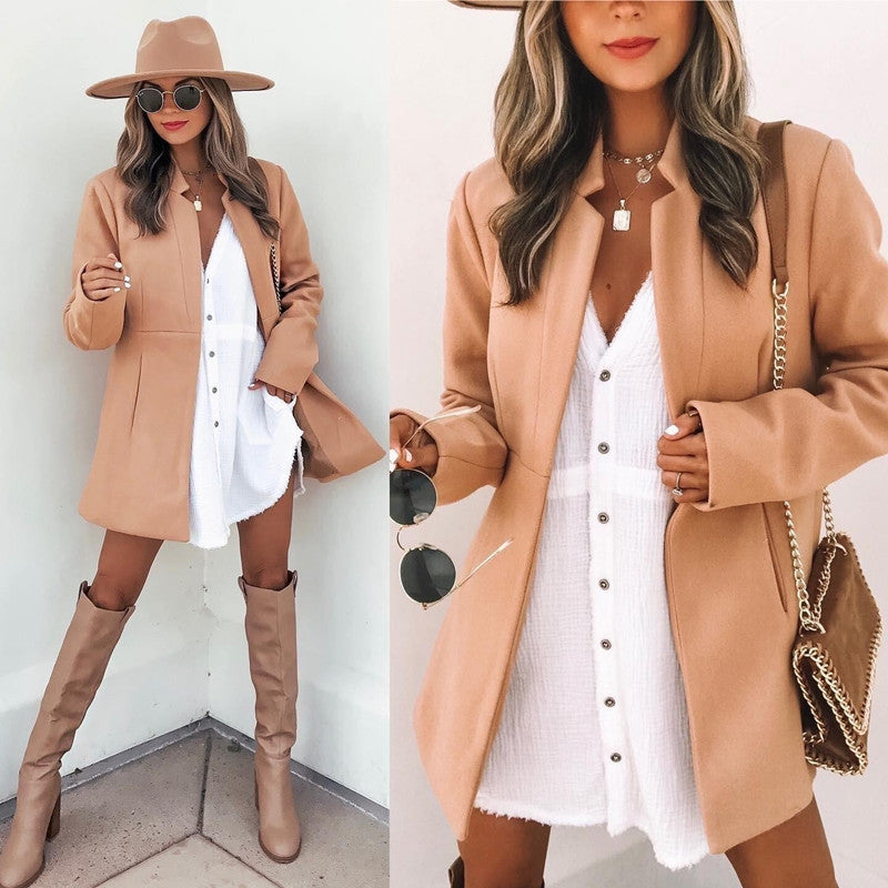 Women Longline Blazer Coat with tailored seam and clean V-neck Mune Fashion