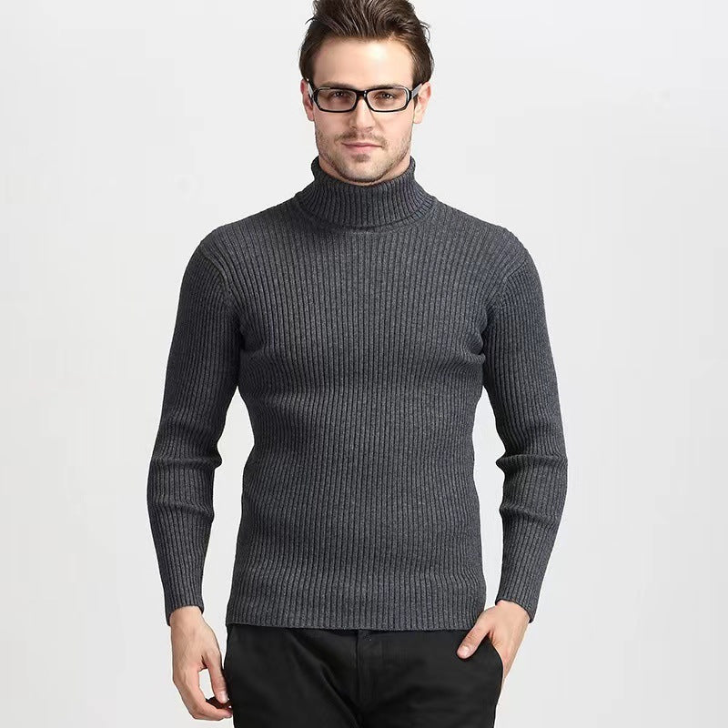 Men's ribbed turtleneck sweater fitted elastic fine knit Mune Fashion
