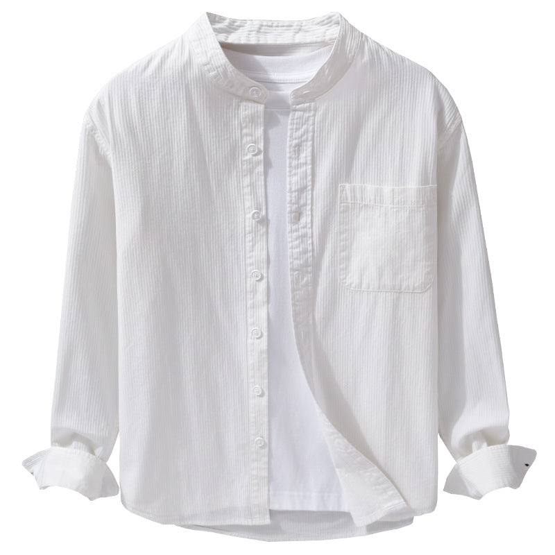 Men's fine-structured shirt with stand-up collar, chest pocket, and relaxed fit Mune Fashion