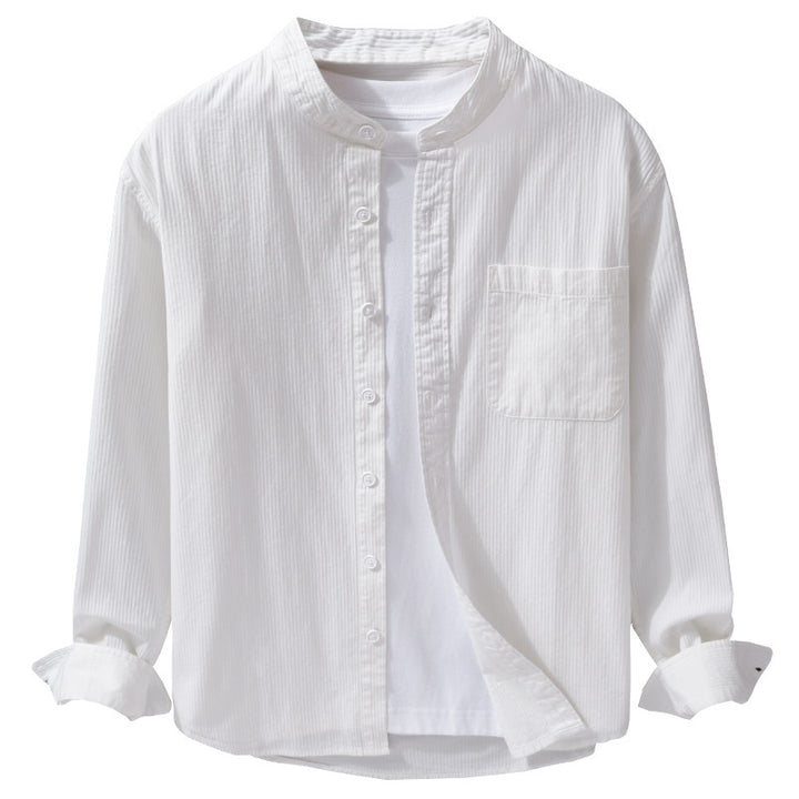 Men's fine-structured shirt with stand-up collar, chest pocket, and relaxed fit Mune Fashion