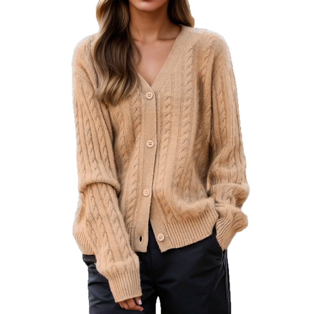 Ladies' cable knit cardigan with V-neck, oversized fit and button placket Mune Fashion