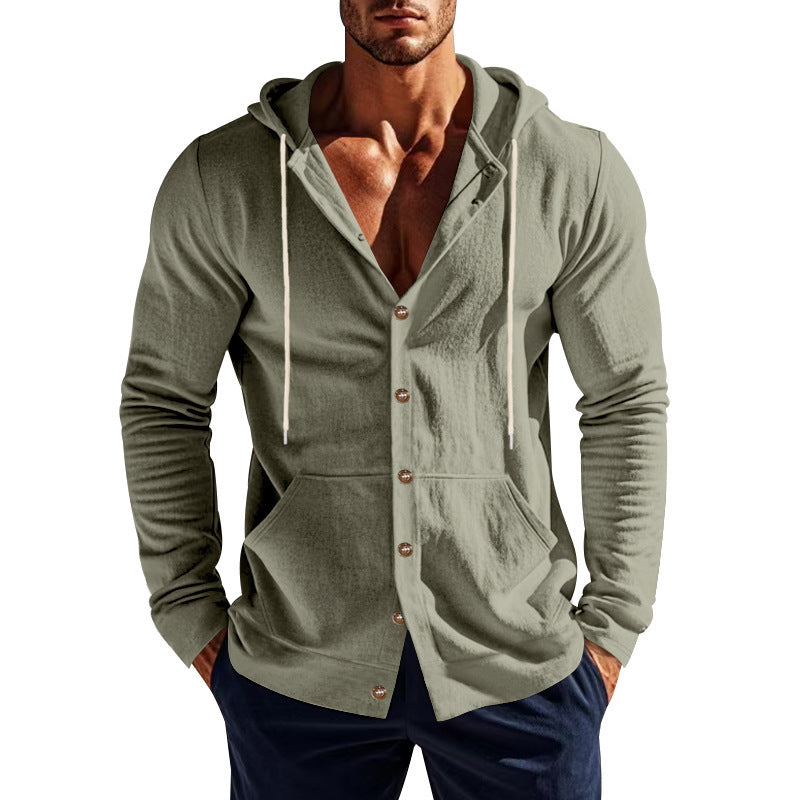 Men's hooded button jacket made of cotton blend slim fit with kangaroo pocket Mune Fashion