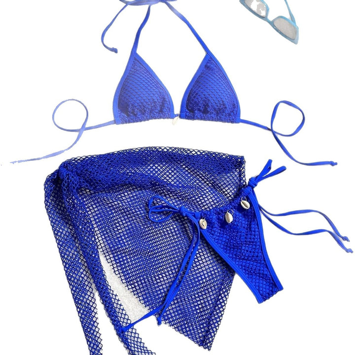 Women's triangle bikini with transparent mesh fabric and lacing details Mune Fashion