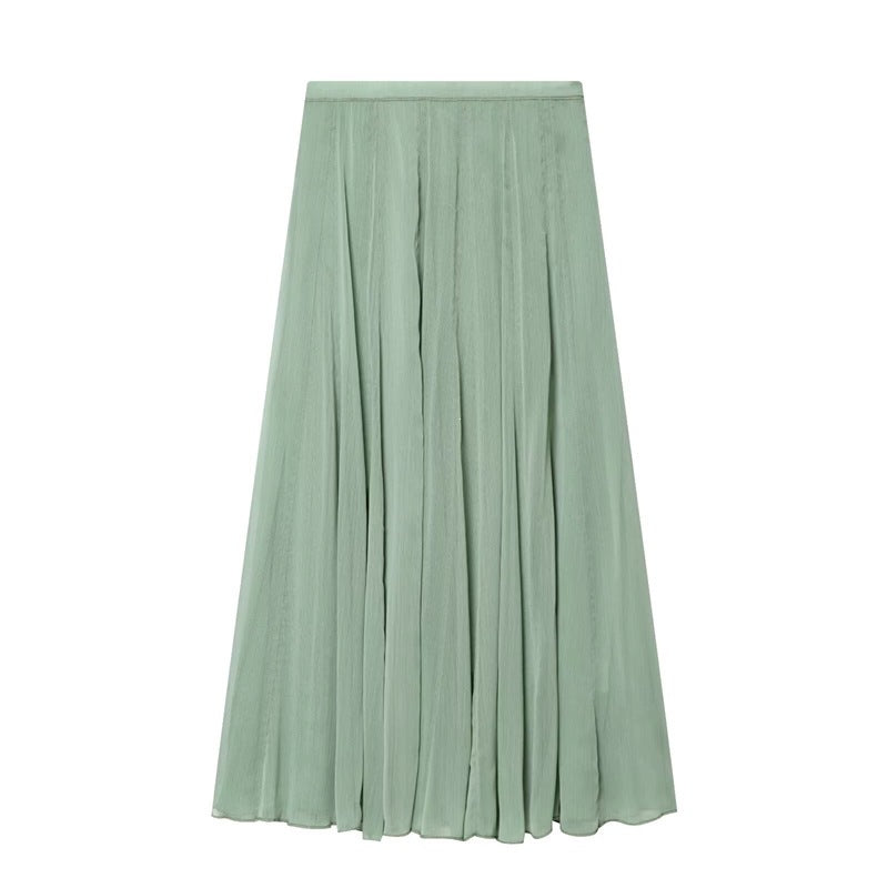 Women's maxi skirt made of pleated chiffon with a high waist and flowing A-line Mune Fashion