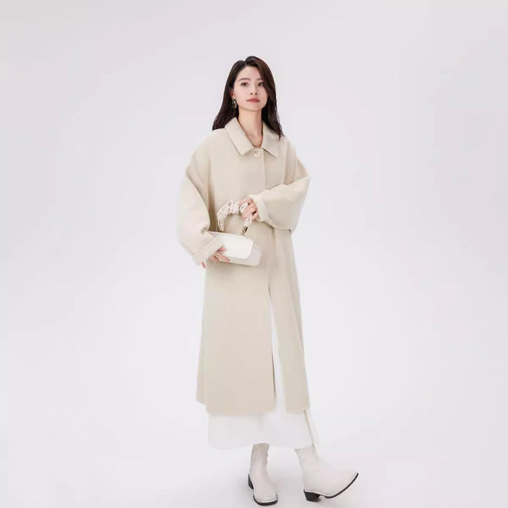 Women's Oversize Wool Cocoon Coat with Decorative Heart Buttons Mune Fashion