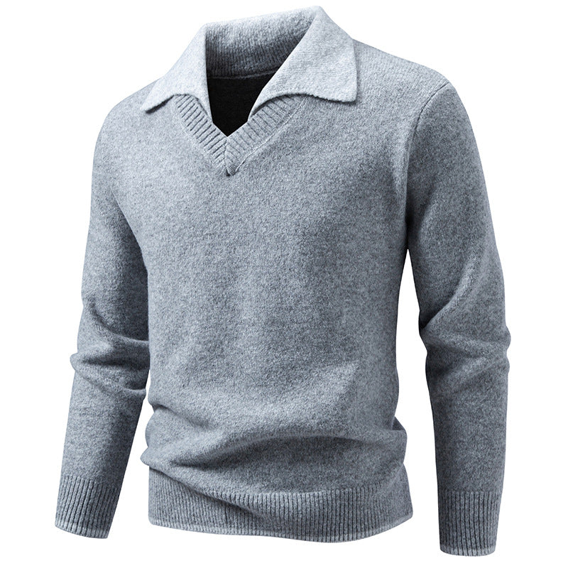 Men's fine knit sweater with shirt collar and V-neck Mune Fashion