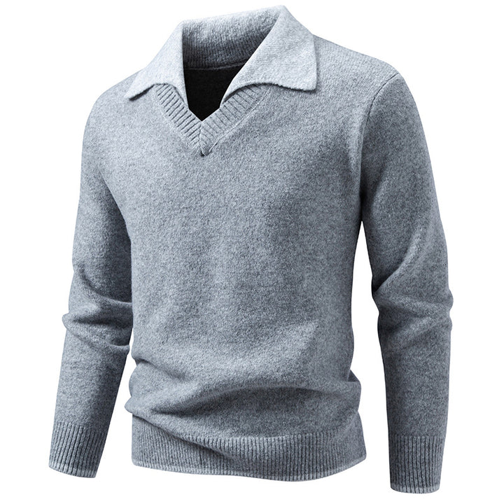 Men's fine knit sweater with shirt collar and V-neck Mune Fashion