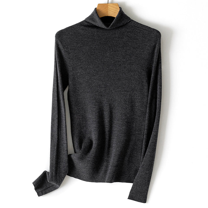 Ladies Fine Turtleneck Fine Knit Sweater with Slim Silhouette and Elastic Hem Mune Fashion