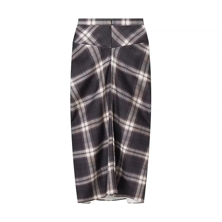 Women's draped midi skirt with check pattern, fitted waistband and central drape pleat Mune Fashion