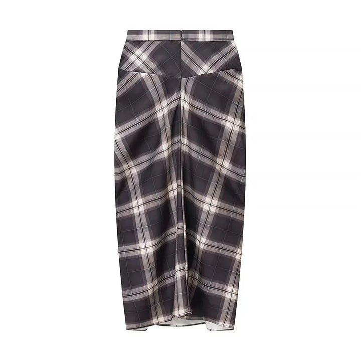 Women's draped midi skirt with check pattern, fitted waistband and central drape pleat Mune Fashion
