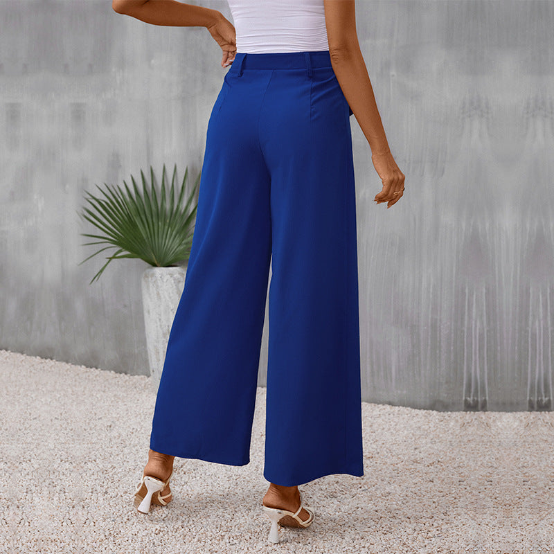 Ladies Elegant High-Waist Culotte Palazzo Trousers with Pleats and Flap Pockets Mune Fashion