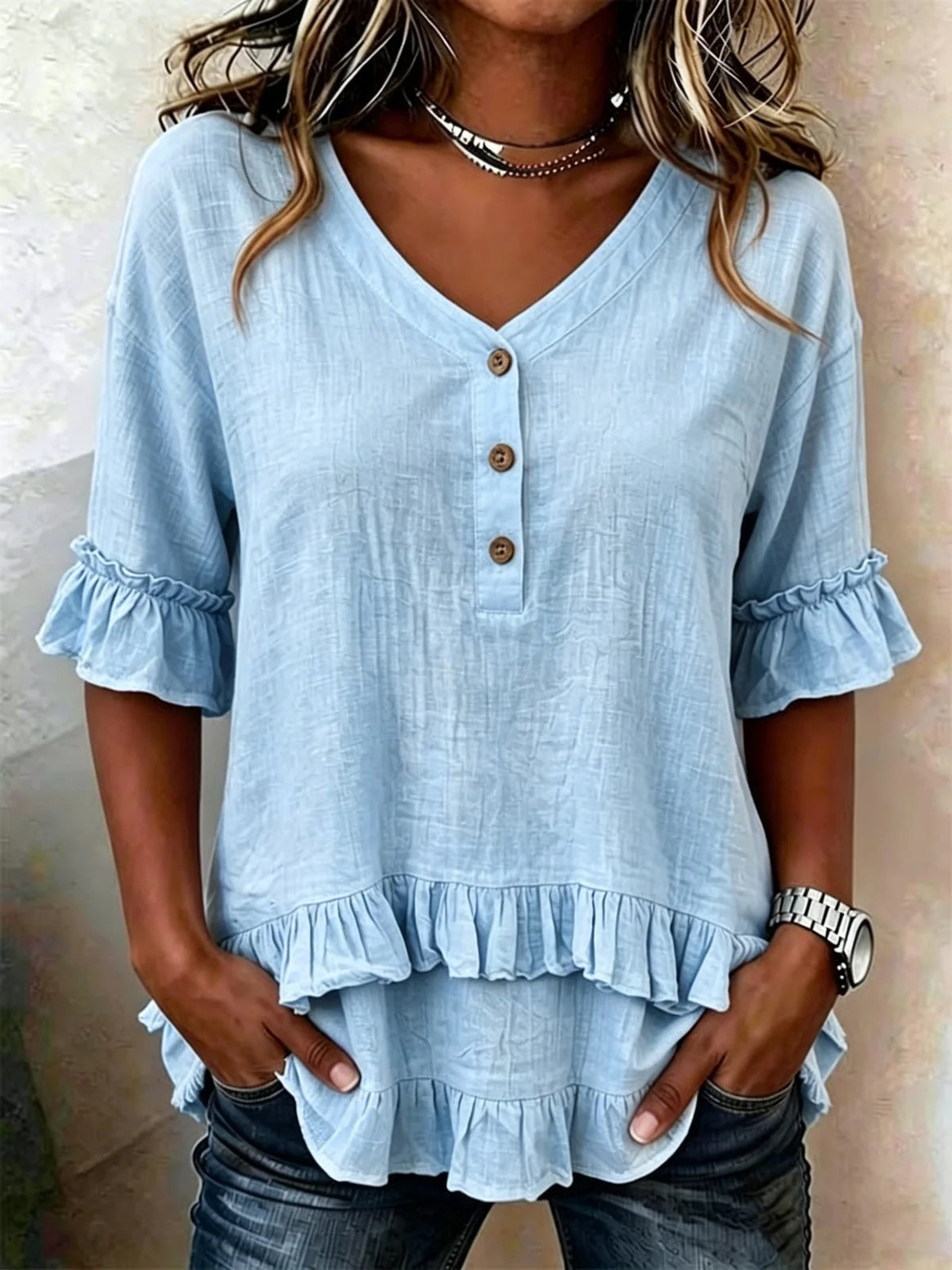 Women Playful Shirt with Ruffle Details Mune Fashion