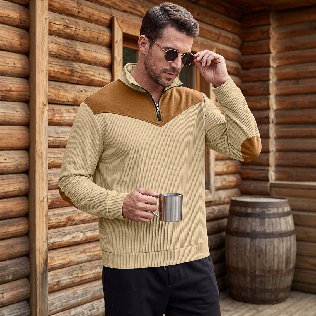 Men's knit sweater with turtleneck, ribbed structure and elbow patches Mune Fashion