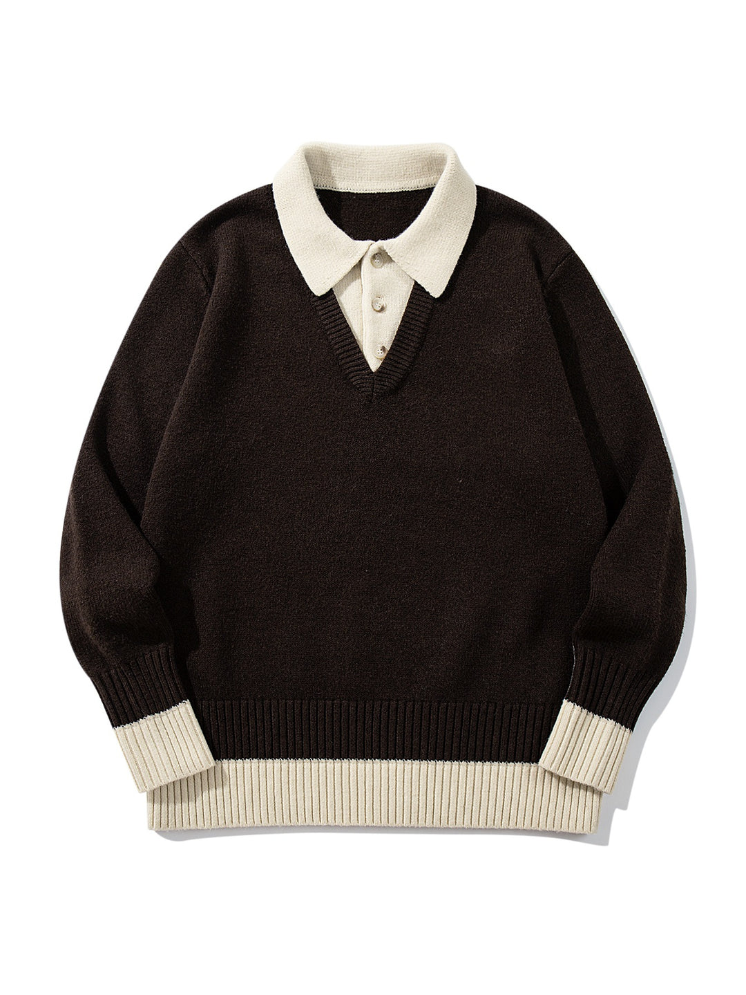 Men's Polo Collar Knitted Sweater with Button Placket and Contrasting Cuffs Mune Fashion