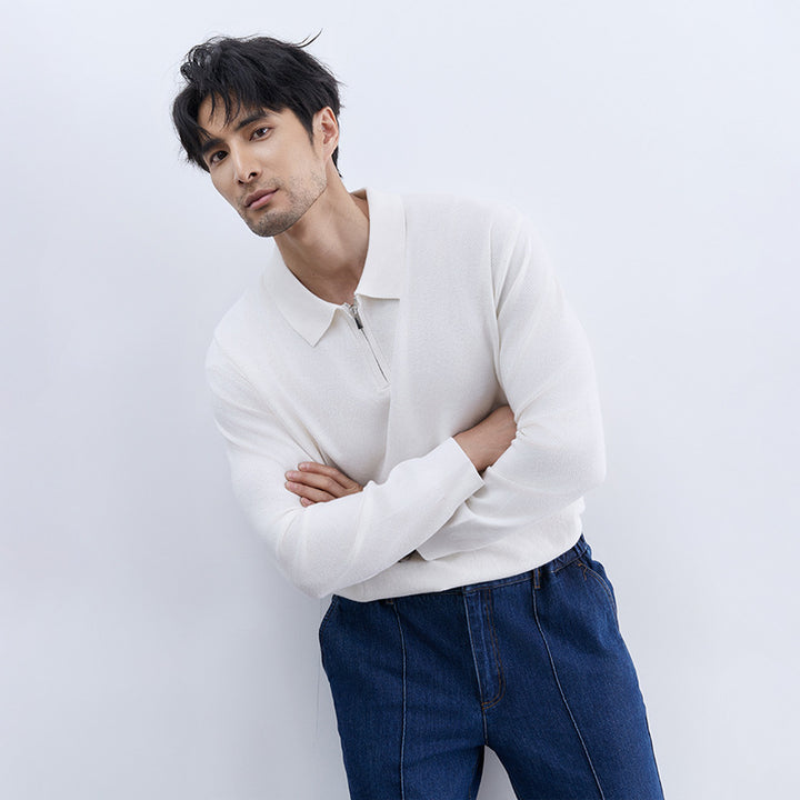 Men's Modern Pullover with Stand-up Collar and Zipper Mune Fashion