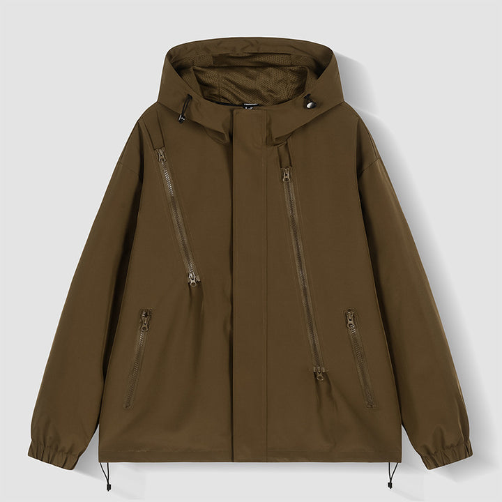 Men's nan technical hooded jacket with water-repellent softshell, angled zip pockets, and adjustable hem Mune Fashion