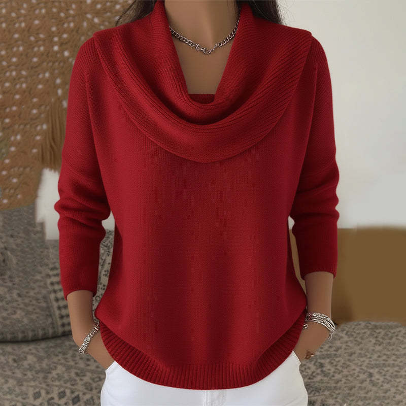 Women's shimmering knit sweater with waterfall collar, fine glitter structure and slim hem Mune Fashion