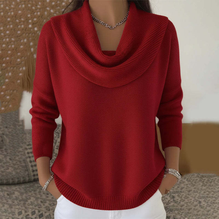 Women's shimmering knit sweater with waterfall collar, fine glitter structure and slim hem Mune Fashion