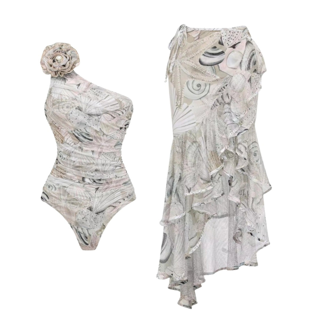 Women's One-Sided Swimsuit with Floral Application Mune Fashion