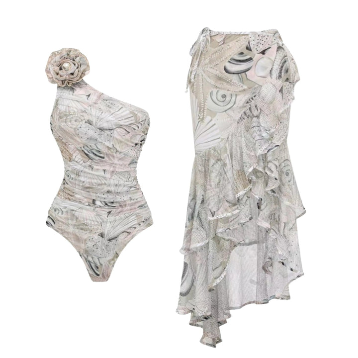 Women's One-Sided Swimsuit with Floral Application Mune Fashion