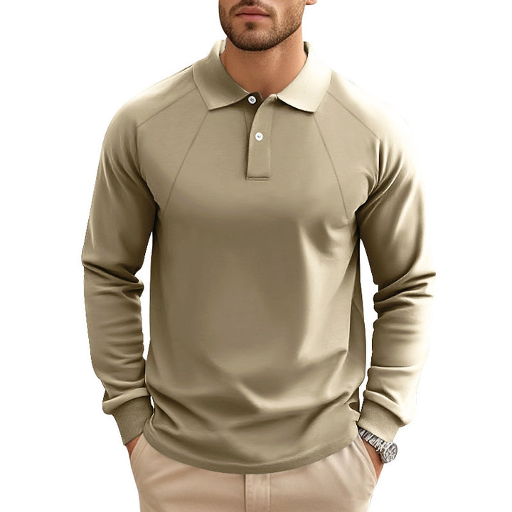 Men's long-sleeved polo shirt with raglan sleeves, short button placket and ribbed cuffs Mune Fashion