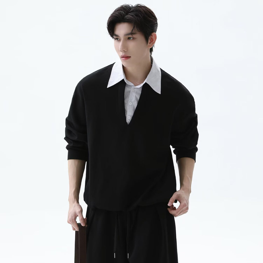 Men's Casual Oversized Sweater with V-Neck and Wide Pants Mune Fashion