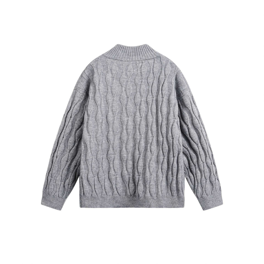 Unisex Chunky Knit Halfzip Sweater with Cable Pattern and Stand-up Collar Mune Fashion