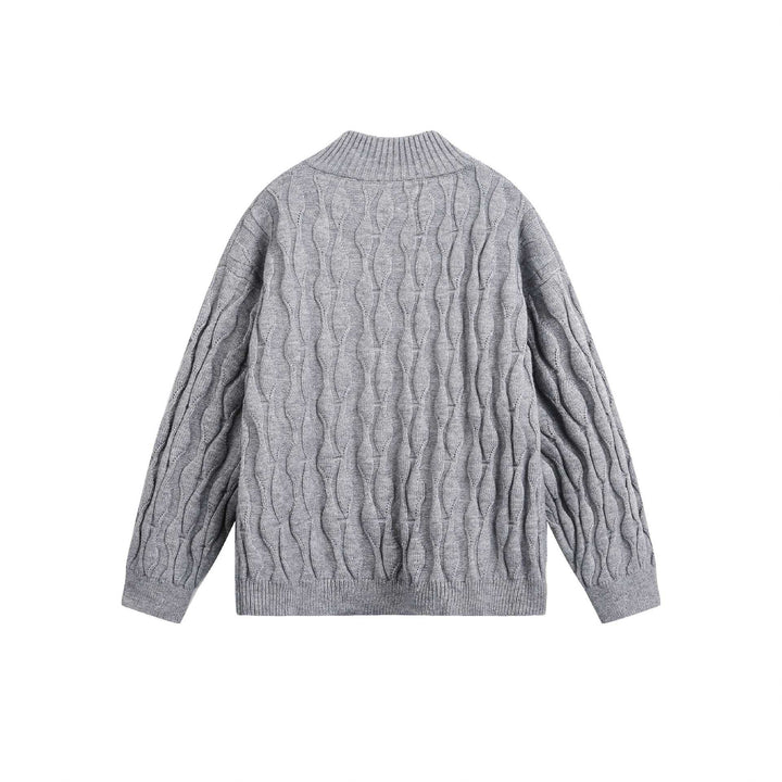 Unisex Chunky Knit Halfzip Sweater with Cable Pattern and Stand-up Collar Mune Fashion