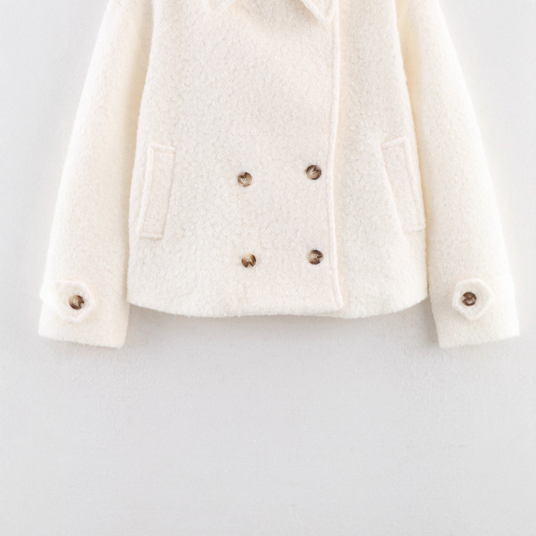 Women's nan cast Bouclé jacket with short cut, double-breasted button placket and cuff bar Mune Fashion
