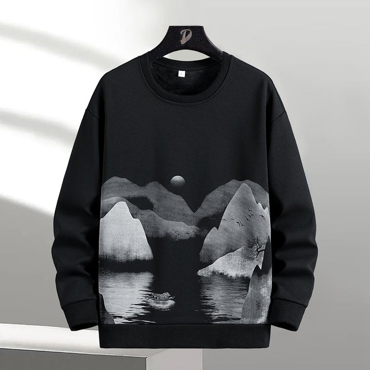 Unisex Oversize Sweatshirt with Brush Print & Ribbed Hem Mune Fashion