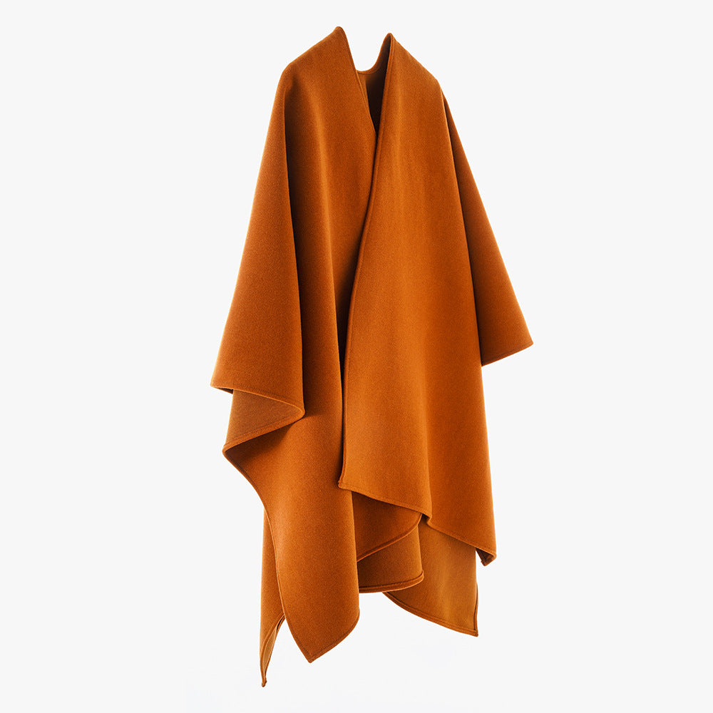 Women's oversized wrap cape made of wool blend with concealed front and clean V-neck Mune Fashion