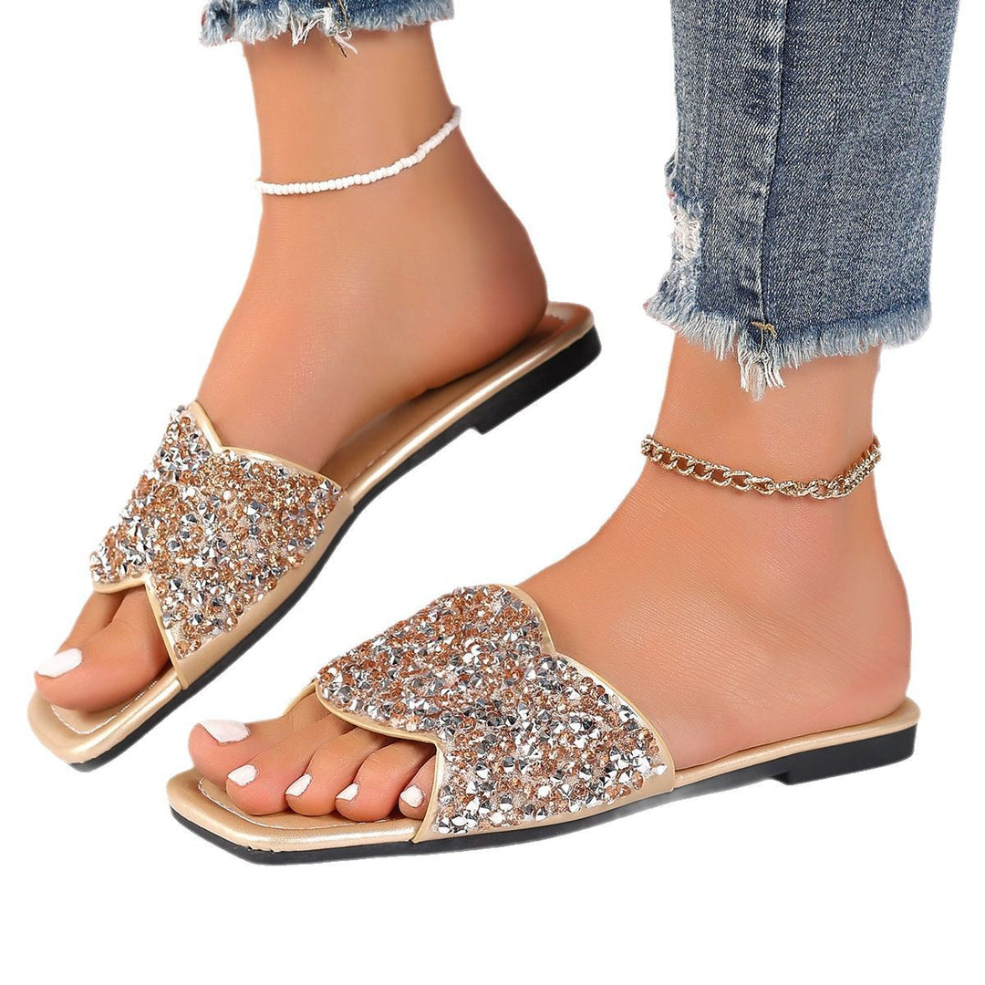 Women's rhinestone-embellished flat mules with heart-shaped toe cap Mune Fashion