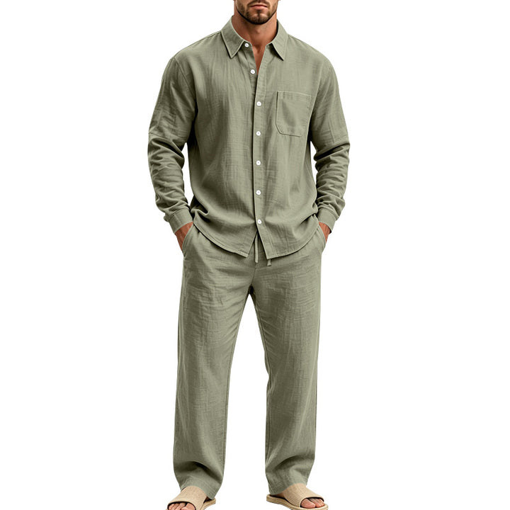 Men's Relaxed Linen Shirt and Wide Loungewear Pants Mune Fashion