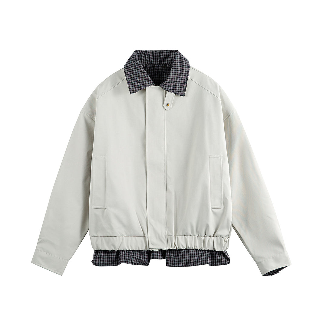 Men's layered-look blouson jacket with check collar and adjustable hem Mune Fashion