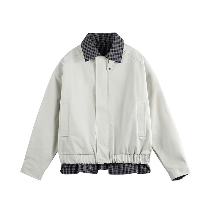Men's layered-look blouson jacket with check collar and adjustable hem Mune Fashion