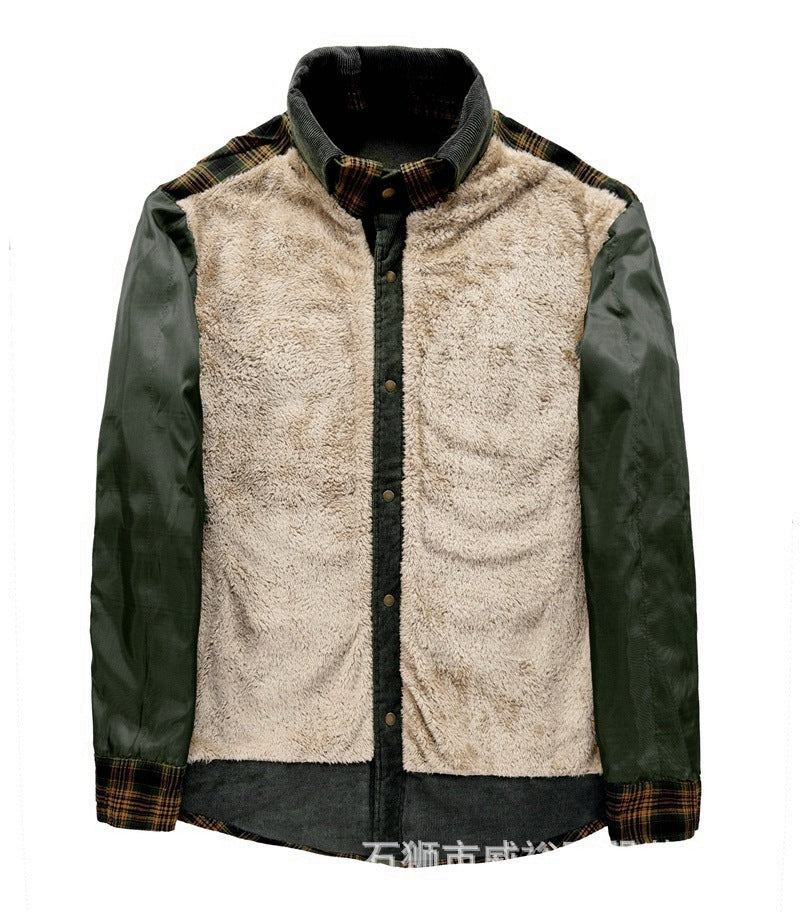 Men's checked thermal shirt jacket with teddy lining and cord shoulder yoke Mune Fashion