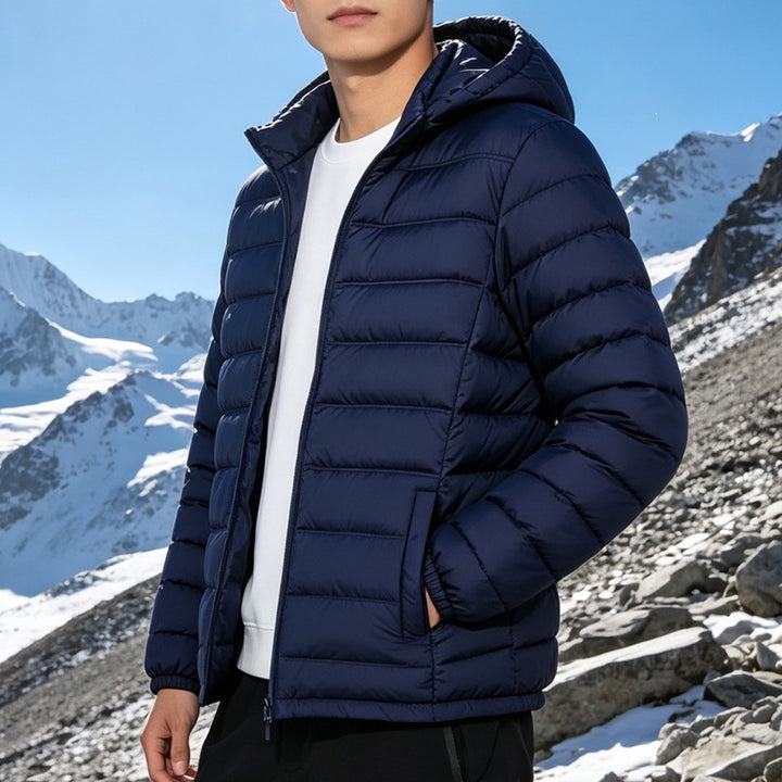 Men's padded lightweight hooded quilted jacket with thermal filling and full-length zipper Mune Fashion