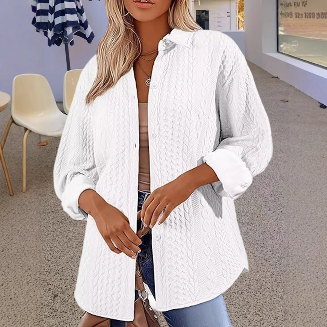 Women Oversized Knit Shirt Jacket with Cable Pattern and Button Placket Mune Fashion