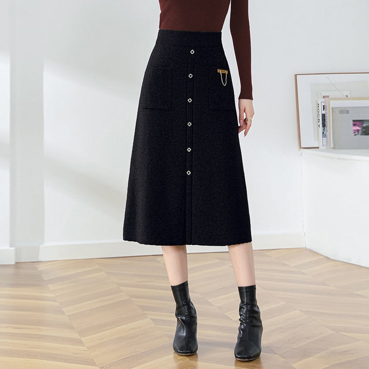 Women's Elegant, Lined Button Midi Skirt Mune Fashion