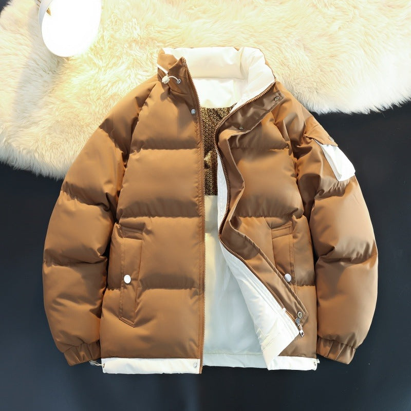Men's Padded Down Look Outdoor Jacket with High Stand Collar, Contrast Inner Lining & Arm Pocket Mune Fashion
